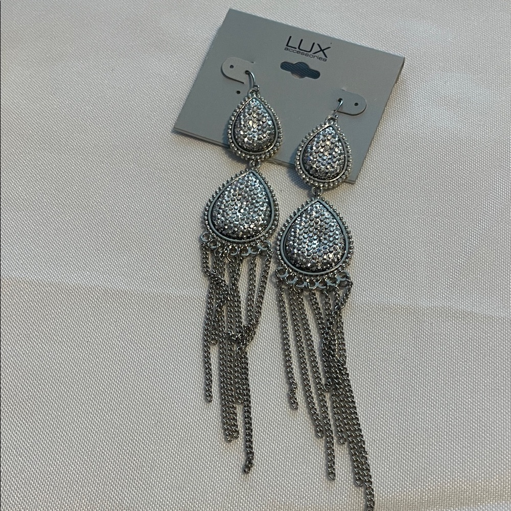 Lux Silver Teardrop Chain Earrings